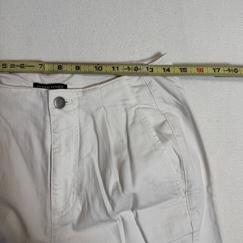 Eileen Fisher Tap Ankle Pants Pleated Organic Cotton Beige Womens Size 6 - Picture 7 of 8